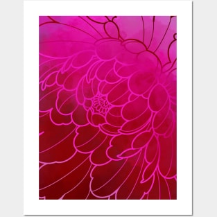 red and pink peony flower art Posters and Art